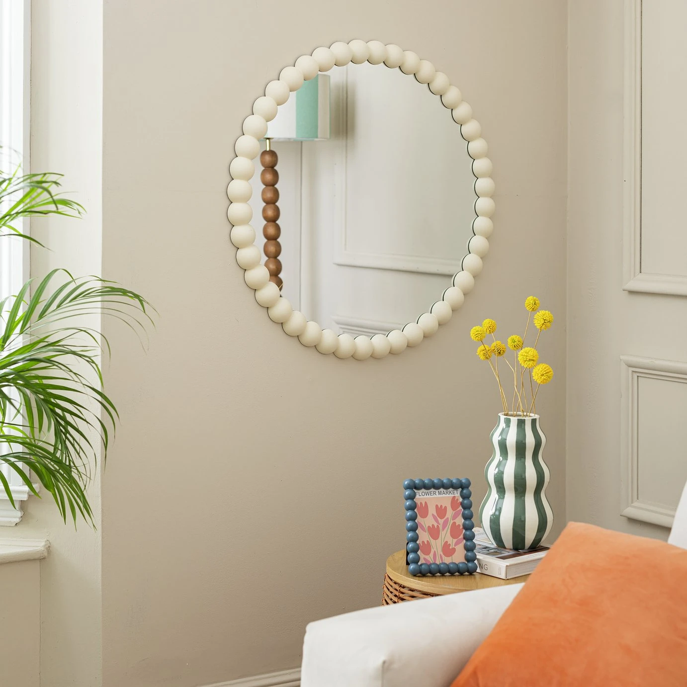 Habitat Beaded Round Wall Mirror - White - 70x70cm 4 Habitat Beaded Round Wall Mirror - White - 70x70cm - Image 2