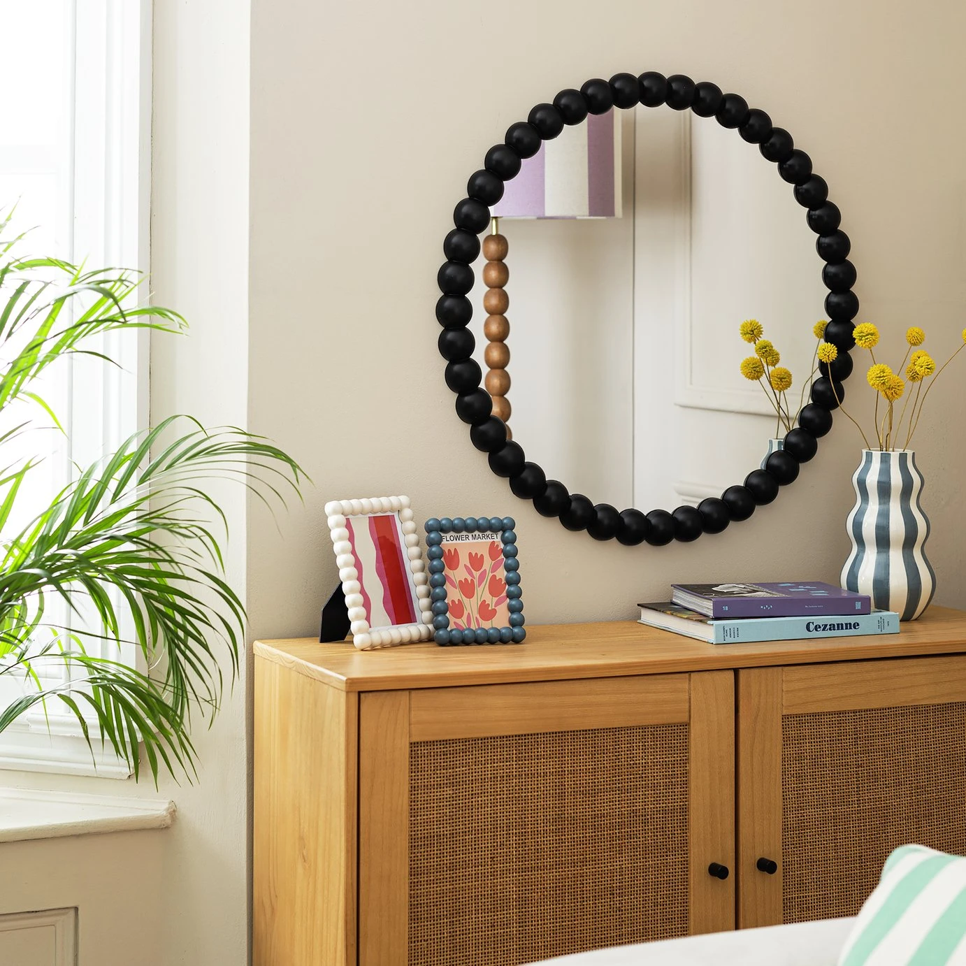 Habitat Beaded Round Wall Mirror - Black - 70x70cm 4 Habitat Beaded Round Wall Mirror - Black - 70x70cm - Image 2