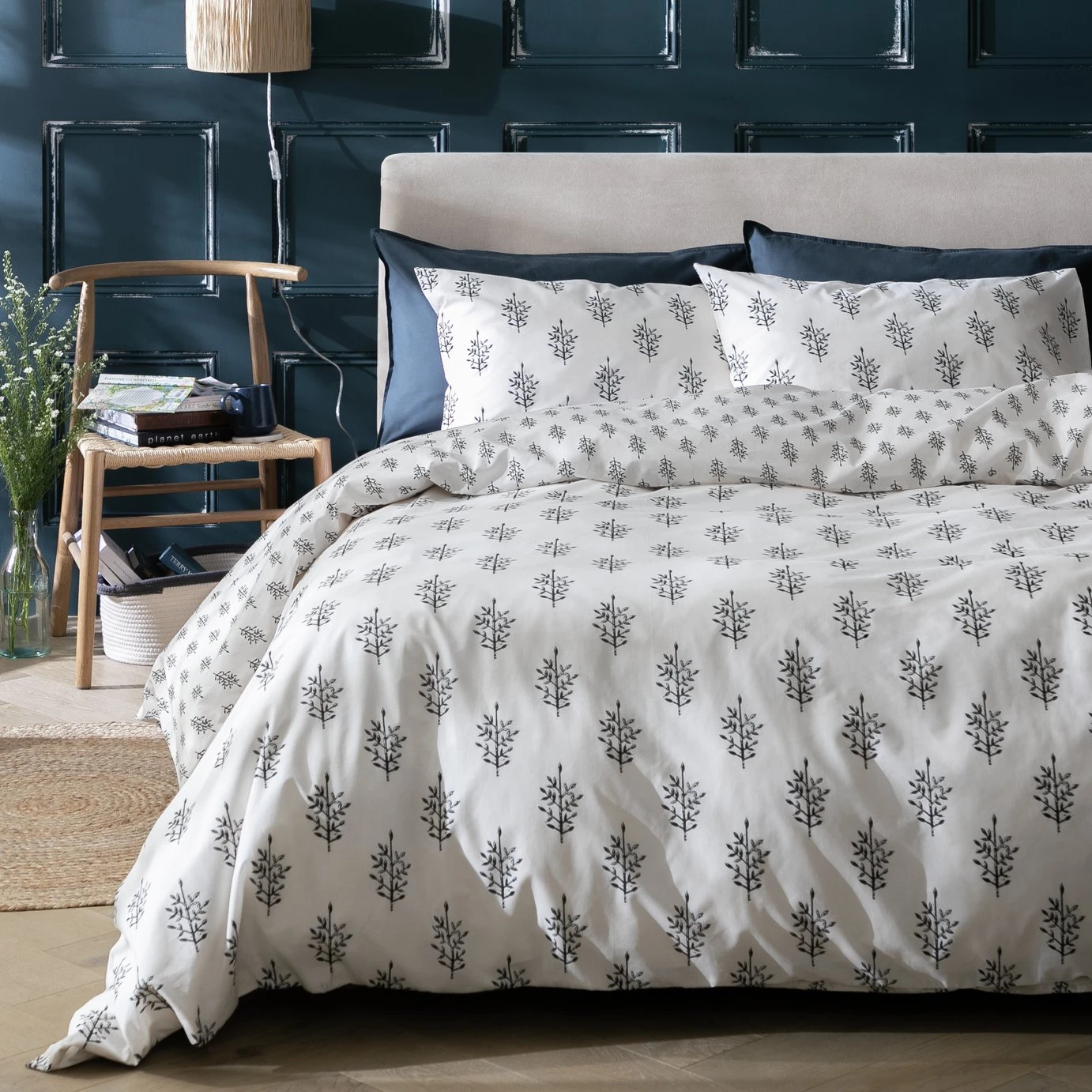 Habitat Woodblock Leaf White Bedding Set - Single 3 Habitat Woodblock Leaf White Bedding Set - Single