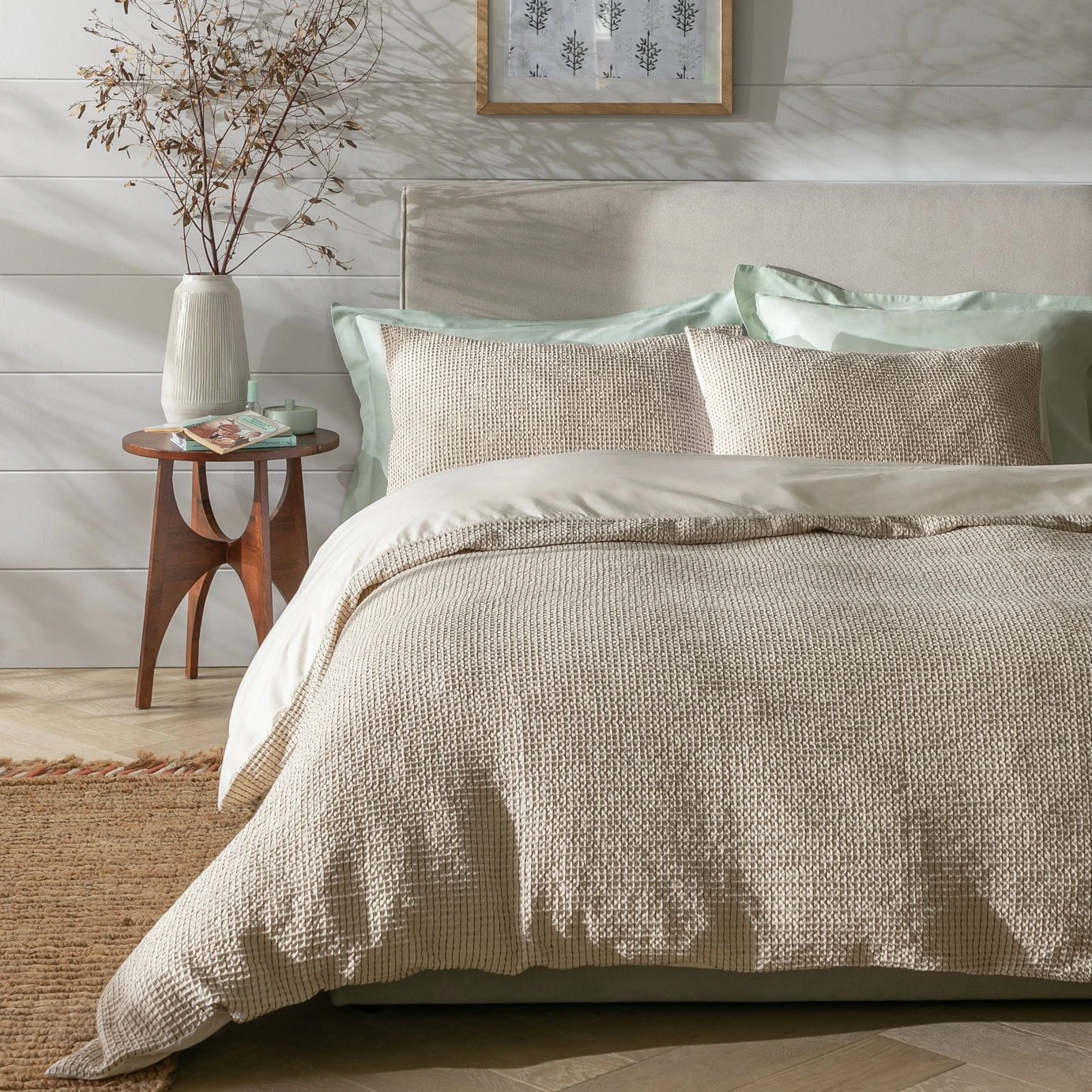 Habitat Cotton Contrast Waffle Beige Bedding Set - Single 3 Habitat Cotton Contrast Waffle Beige Bedding Set - Single