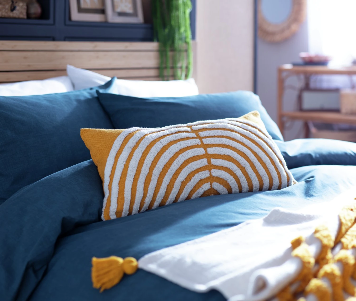 Habitat Geo Tufted Cushion - Yellow & White - 60x30cm 4 Habitat Geo Tufted Cushion - Yellow & White - 60x30cm - Image 2