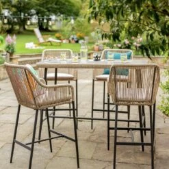 Habitat Malta 4 Seater Rattan Effect Garden Bar Set -Natural -Bedding Promotion Store 1242245 R Z001C