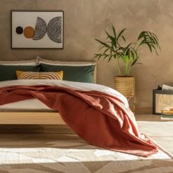Habitat Cotton Plain Textured Throw - Terracotta - 150x200cm