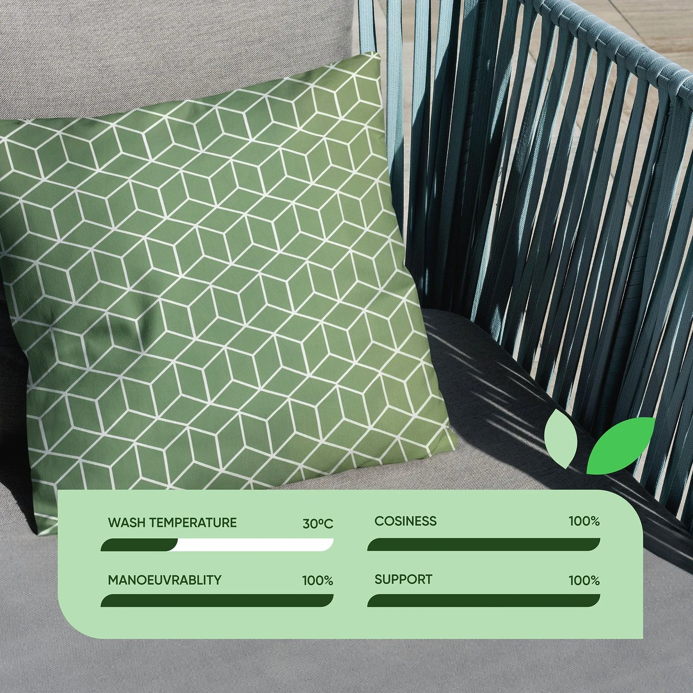 Streetwize Outdoor Cushion Green - Pack Of 4 4 Streetwize Outdoor Cushion Green - Pack Of 4 - Image 2