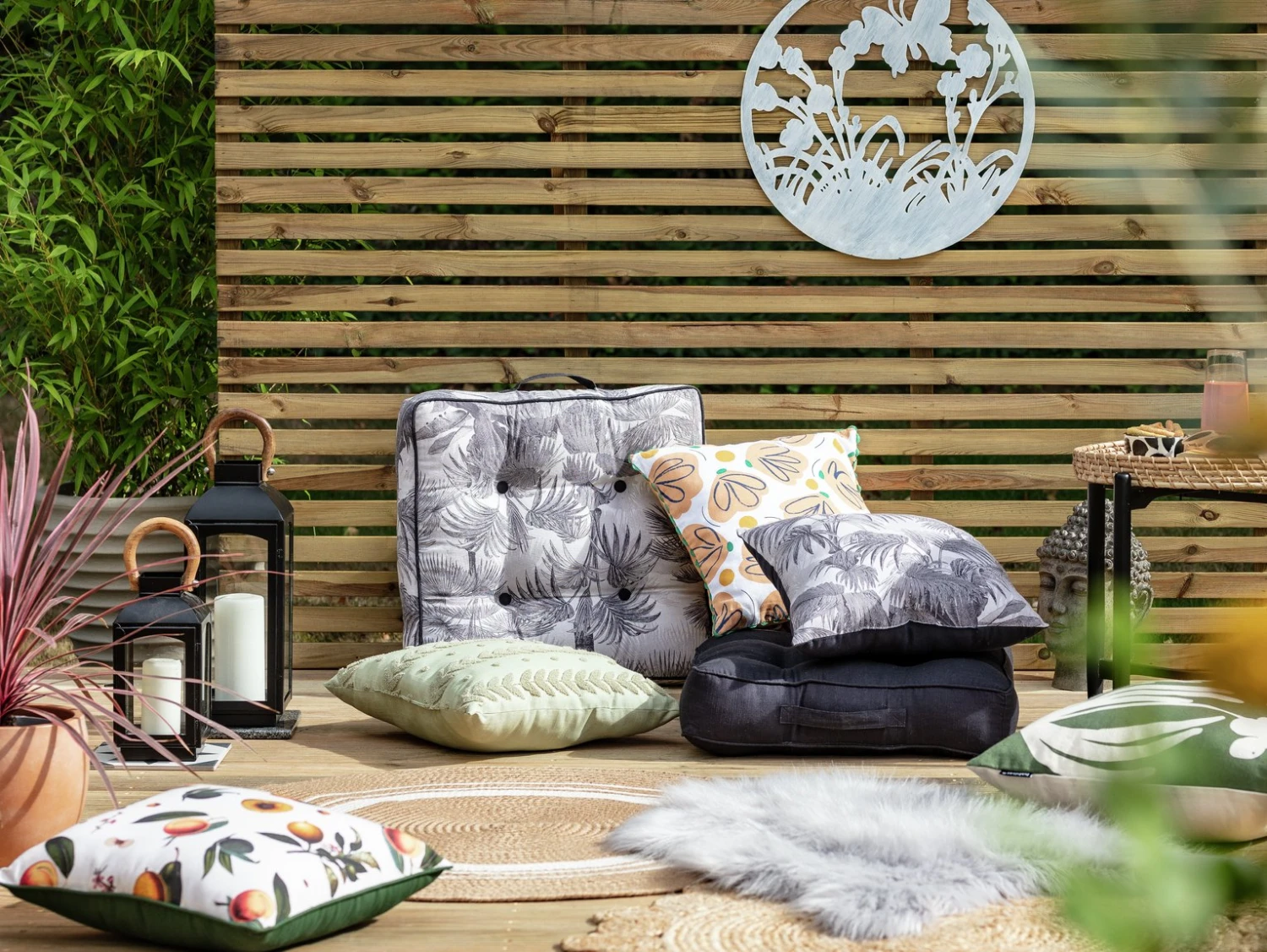 Habitat Palm Print Grey Floor Cushion 7 Habitat Palm Print Grey Floor Cushion - Image 5