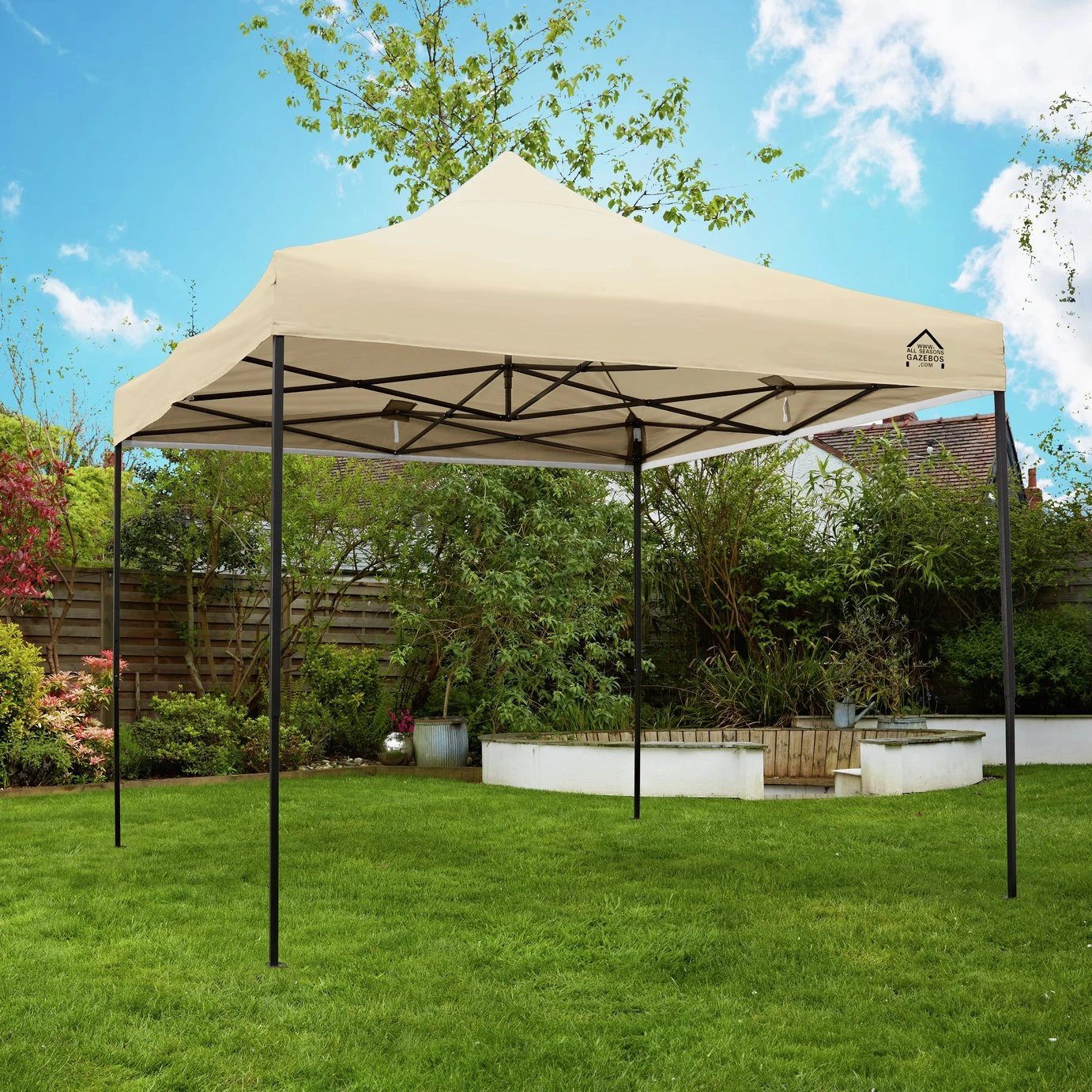 All Seasons 3m X 3m Garden Pop Up Gazebo - Beige 4 All Seasons 3m X 3m Garden Pop Up Gazebo - Beige - Image 2