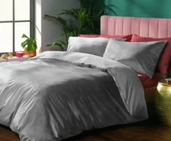 Habitat Plain Velvet Silver Bedding Set - Double -Bedding Promotion Store 2159162 R Z004A