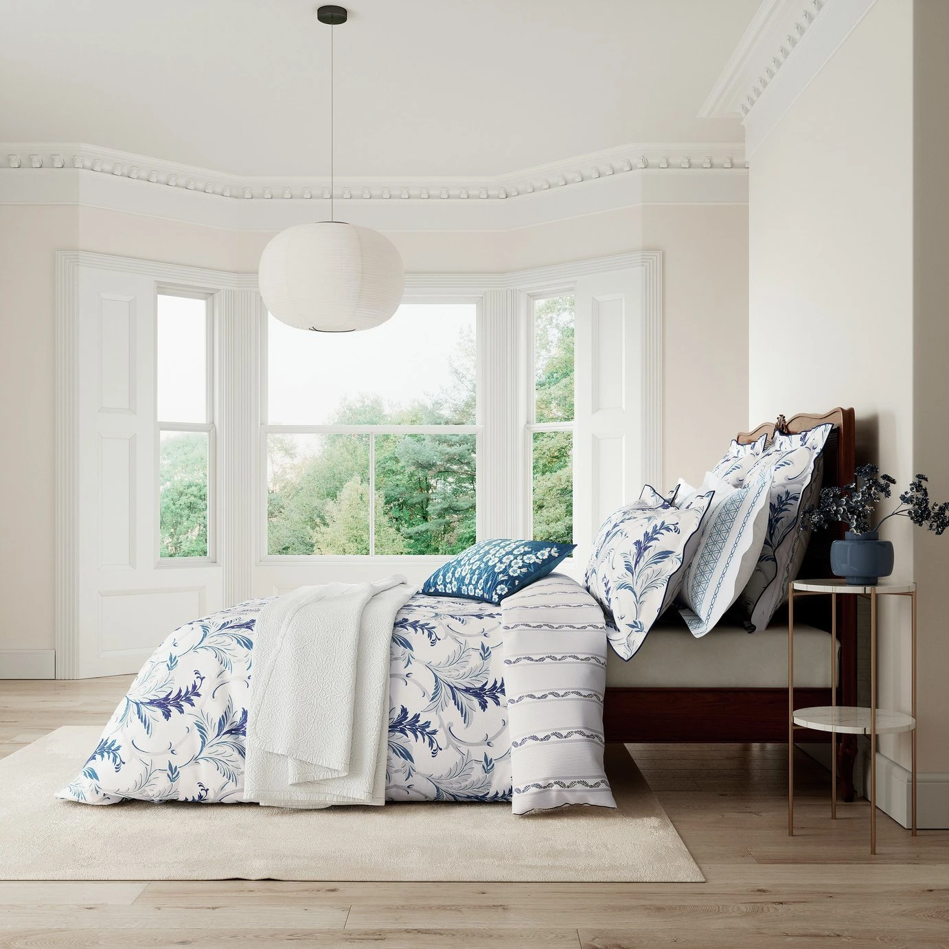 V&A Cotton 200TC Baroque Blue & White Bedding Set - Double 4 V&A Cotton 200TC Baroque Blue & White Bedding Set - Double - Image 2