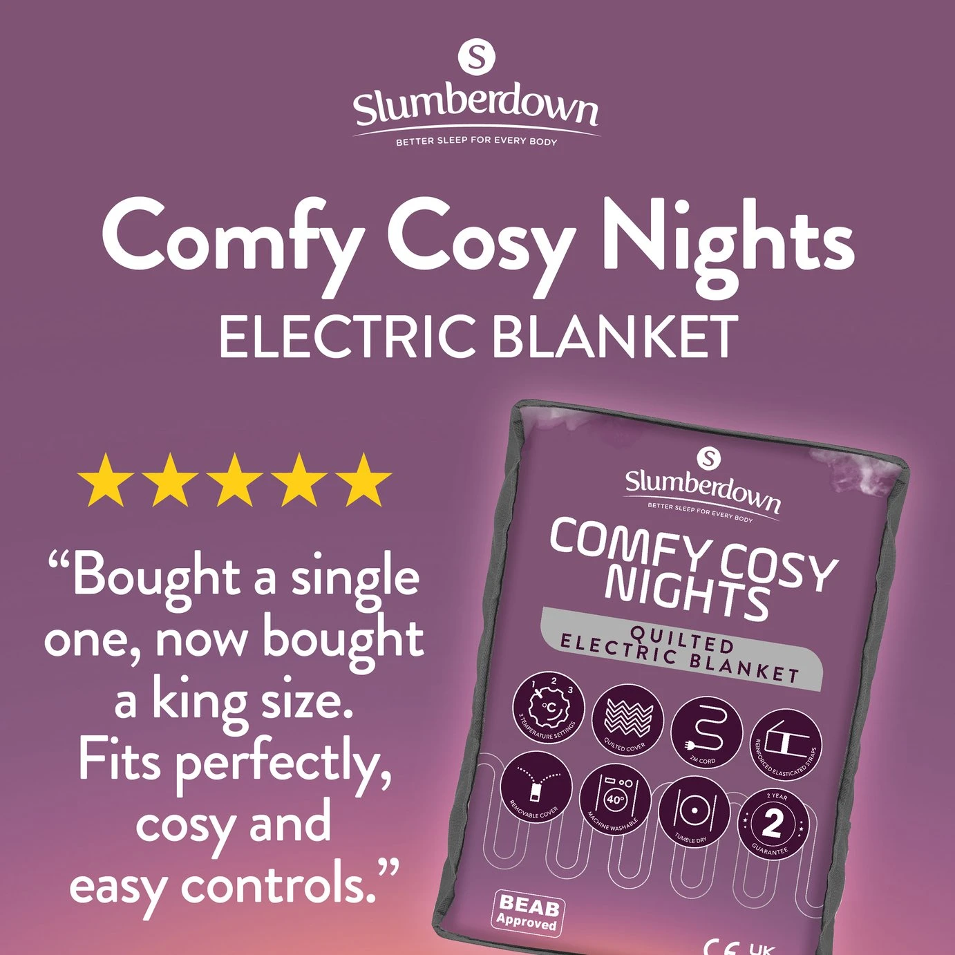 Slumberdown Comfy Cosy Nights Electric Blanket-King 4 Slumberdown Comfy Cosy Nights Electric Blanket-King - Image 2