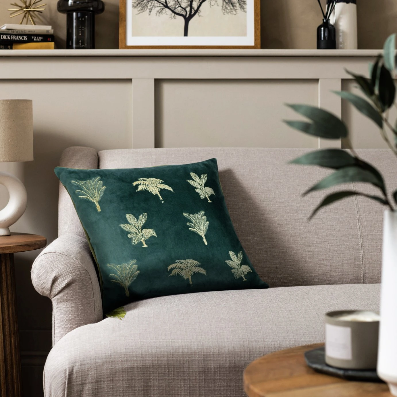 Habitat Embroidered Palm Cushion - Green -43X43cm 3 Habitat Embroidered Palm Cushion - Green -43X43cm
