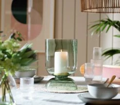 Habitat Medium Glass Hurricane Lantern - Green -Bedding Promotion Store 4090865 R Z001C