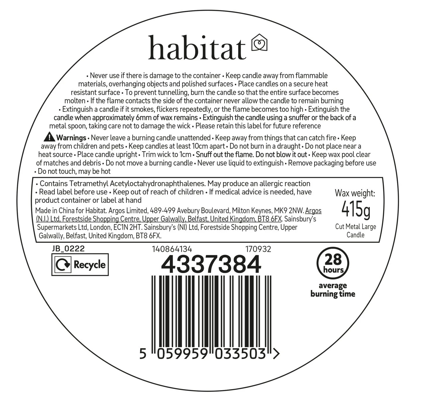 Habitat Metal Cut Large Candle - Rose Saffron & Amber 5 Habitat Metal Cut Large Candle - Rose Saffron & Amber - Image 3