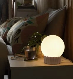 Habitat Ribbed Globe Table Lamp - White & Natural -Bedding Promotion Store 4588982 R Z002C