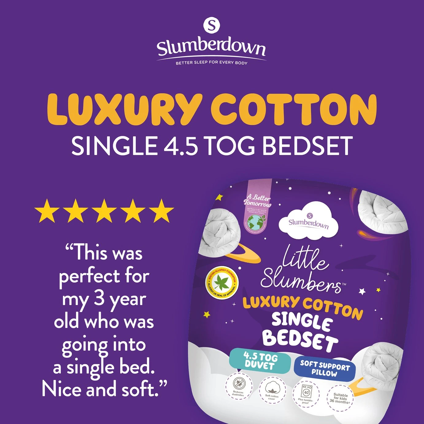Slumberdown Luxury Cotton 4.5Tog Kids Duvet & Pillow –Single 4 Slumberdown Luxury Cotton 4.5Tog Kids Duvet & Pillow –Single - Image 2