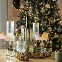 Habitat Ribbed Set Of 4 Champagne Flute -Bedding Promotion Store 6826305 R Z002C