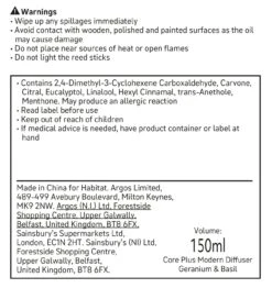 Habitat 150ml Scented Diffuser - Geranium & Basil -Bedding Promotion Store 7160149 R Z011A