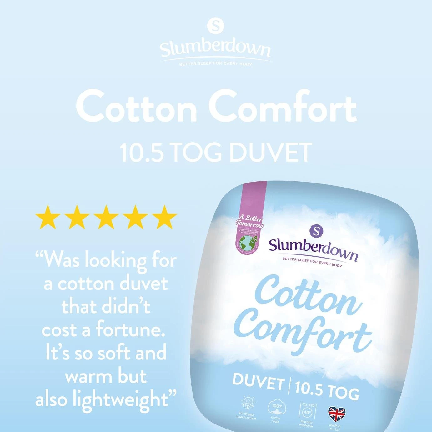 Slumberdown Cotton Comfort 10.5 Tog Duvet - Single 4 Slumberdown Cotton Comfort 10.5 Tog Duvet - Single - Image 2