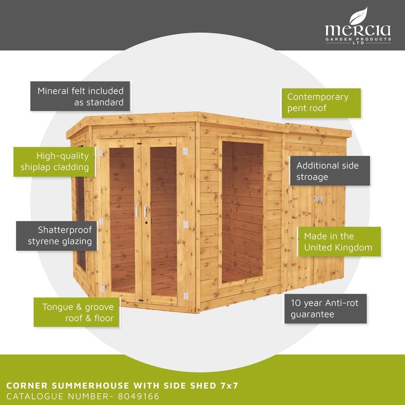 Mercia Corner Summerhouse With Shed - 7 X 7ft 15 Mercia Corner Summerhouse With Shed - 7 X 7ft - Image 13