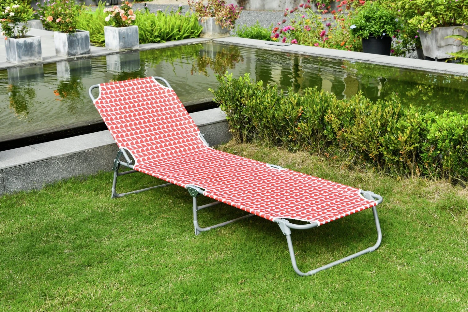 Habitat Folding Metal Sun Lounger - Geo Orange 4 Habitat Folding Metal Sun Lounger - Geo Orange - Image 2