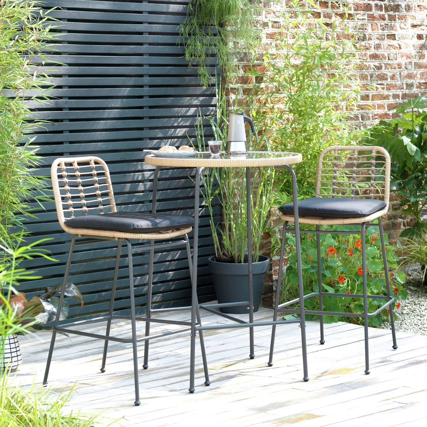 Habitat 2 Seater Bamboo Garden Bar Bistro Set 4 Habitat 2 Seater Bamboo Garden Bar Bistro Set - Image 2