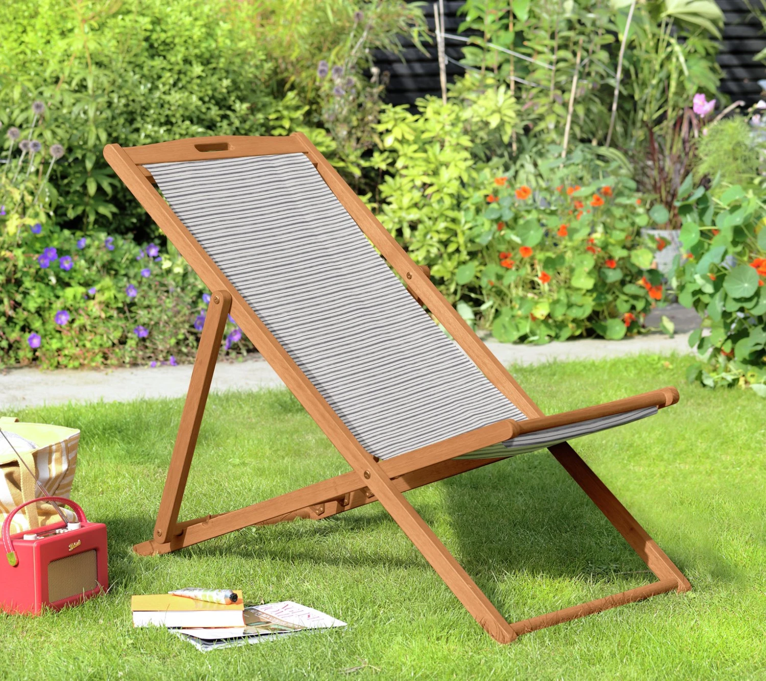 Habitat Folding Wooden Garden Deck Chair - Grey 4 Habitat Folding Wooden Garden Deck Chair - Grey - Image 2