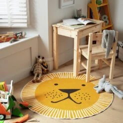 Habitat Kids Lion Face Circle Rug - Yellow - 100x100cm