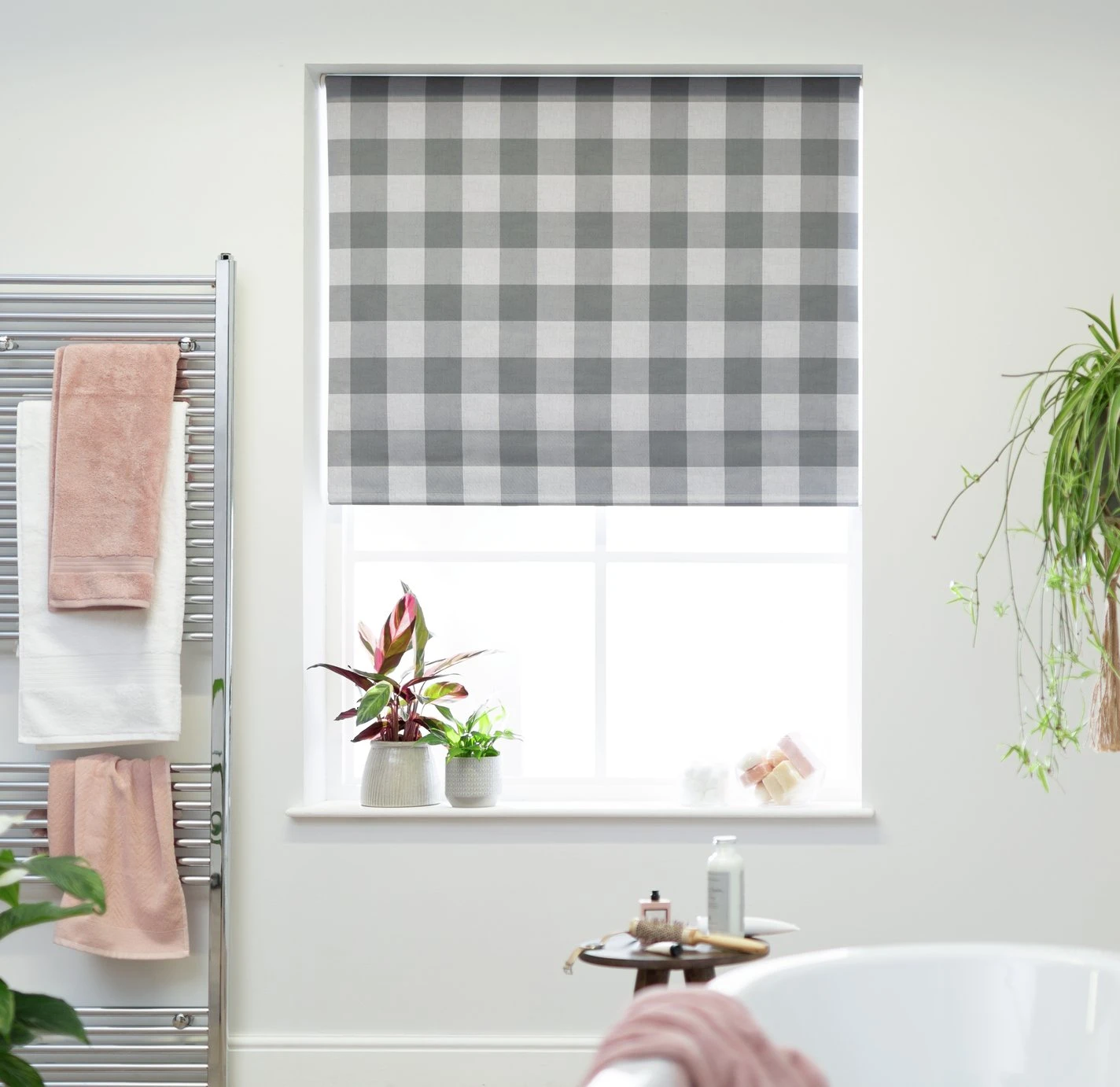 Habitat Block Check Blackout Roller Blind - 3ft - Grey 3 Habitat Block Check Blackout Roller Blind - 3ft - Grey