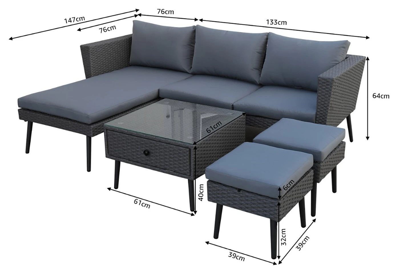 Habitat 5 Seater Rattan Effect Garden Corner Sofa Set - Grey 10 Habitat 5 Seater Rattan Effect Garden Corner Sofa Set - Grey - Image 8