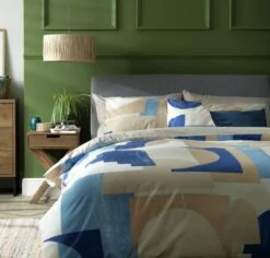 New Release 11 Habitat Geo Blue & Cream Bedding Set - Single