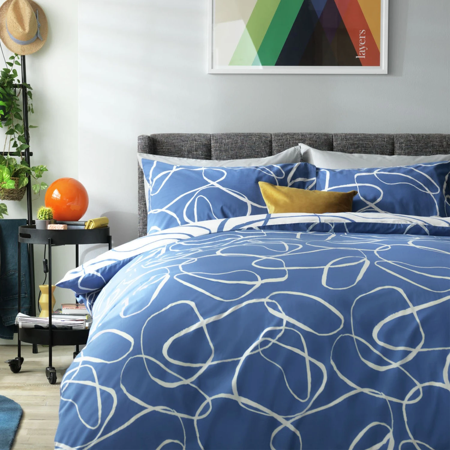 Habitat Linear Pebbles Blue & White Bedding Set - Single 3 Habitat Linear Pebbles Blue & White Bedding Set - Single
