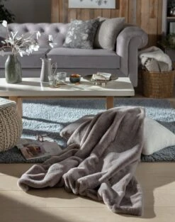 Habitat Faux Fur Plain Throw - Grey - 125x150cm -Bedding Promotion Store 9454365 R Z001C