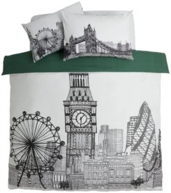Habitat London Skyline Print Black &White Bedding Set-Single -Bedding Promotion Store 9511026 R Z002A