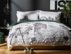 Habitat London Skyline Print Black &White Bedding Set-Single -Bedding Promotion Store 9511026 R Z005A