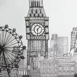 Habitat London Skyline Print Black &White Bedding Set-Single -Bedding Promotion Store 9511026 R Z017A