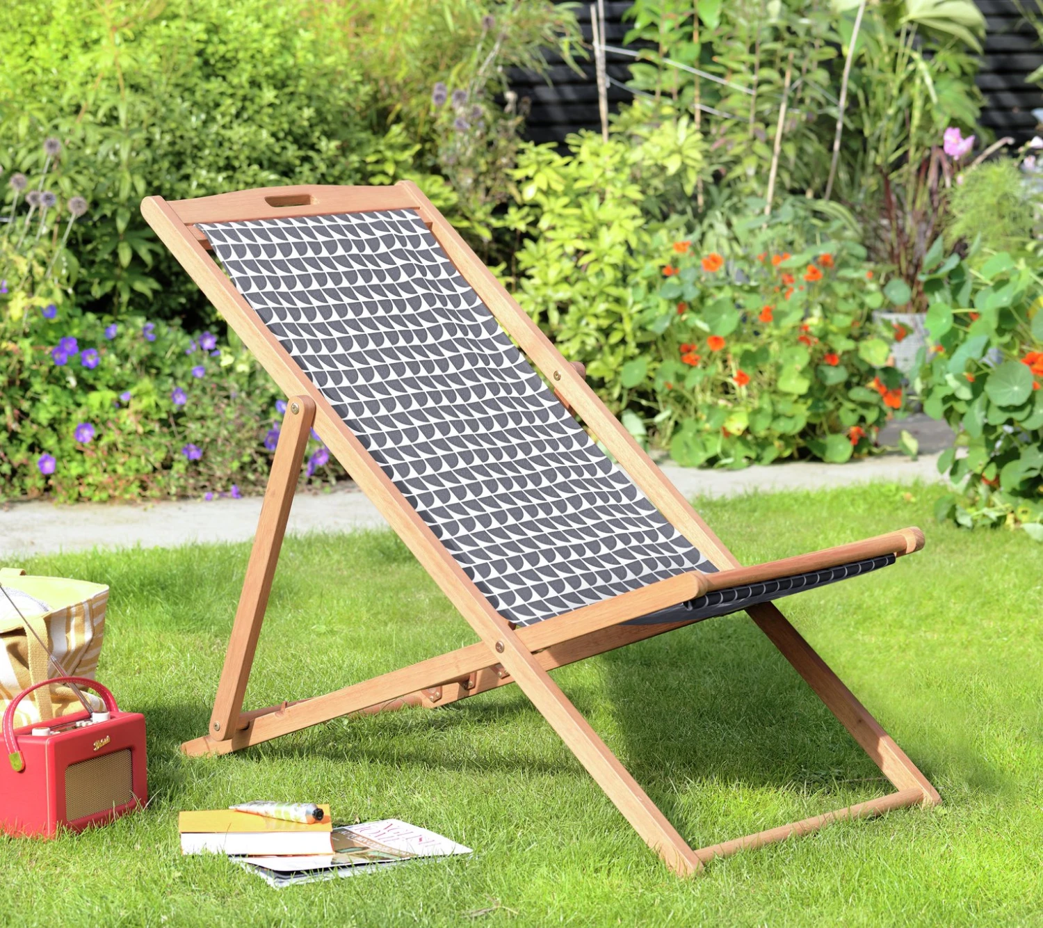 Habitat Folding Wooden Garden Deck Chair - Charcoal 3 Habitat Folding Wooden Garden Deck Chair - Charcoal