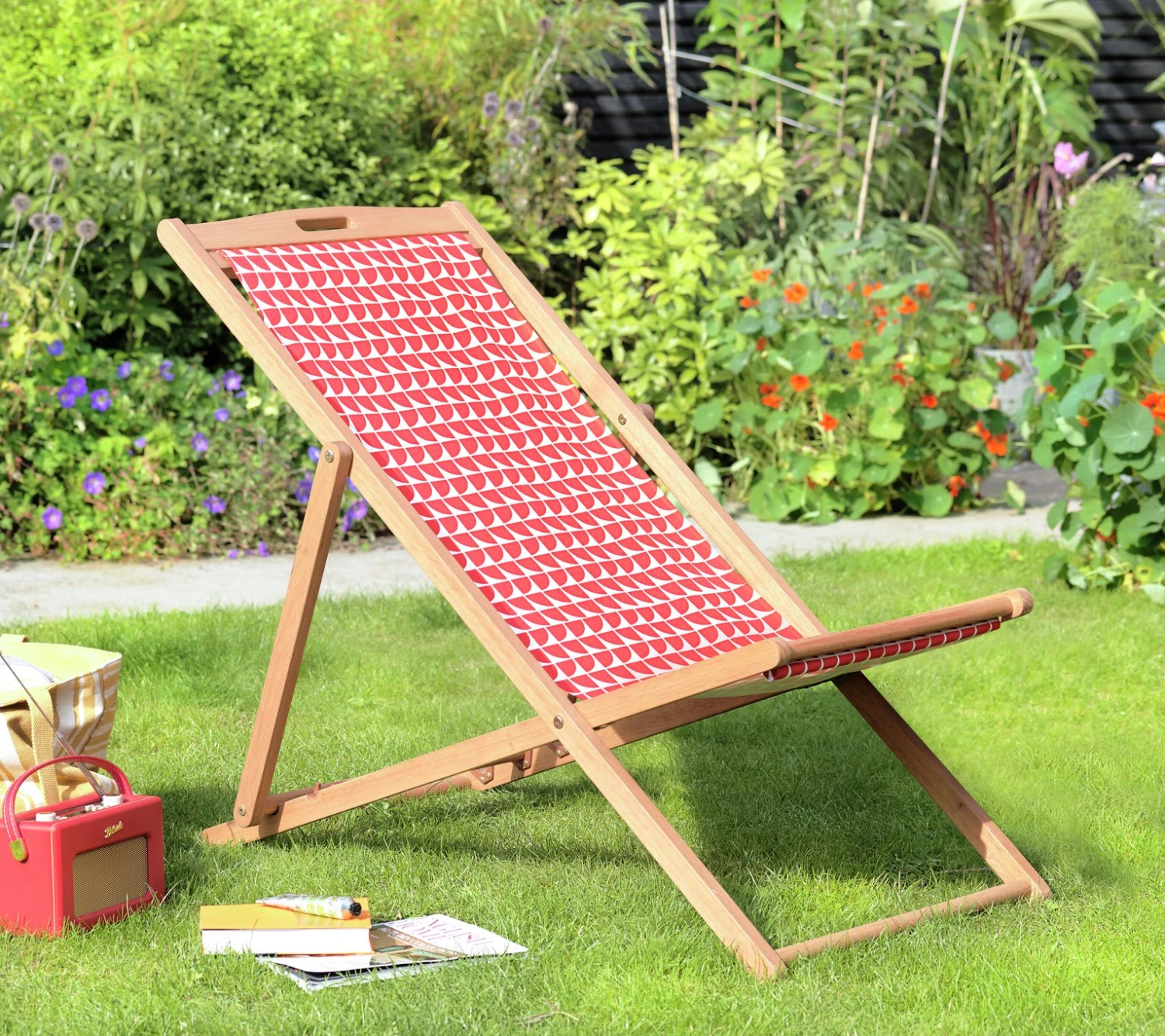 Habitat Folding Wooden Garden Deck Chair - Charcoal 4 Habitat Folding Wooden Garden Deck Chair - Charcoal - Image 2